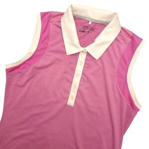 Nike Golf Dri-FIT Polo Shirt Womens Medium Pink Colorblock Sleeveless Golf